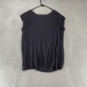 Free People Shirt Womens Large Black Low Back Cap Sleeve Linen Draped Boho